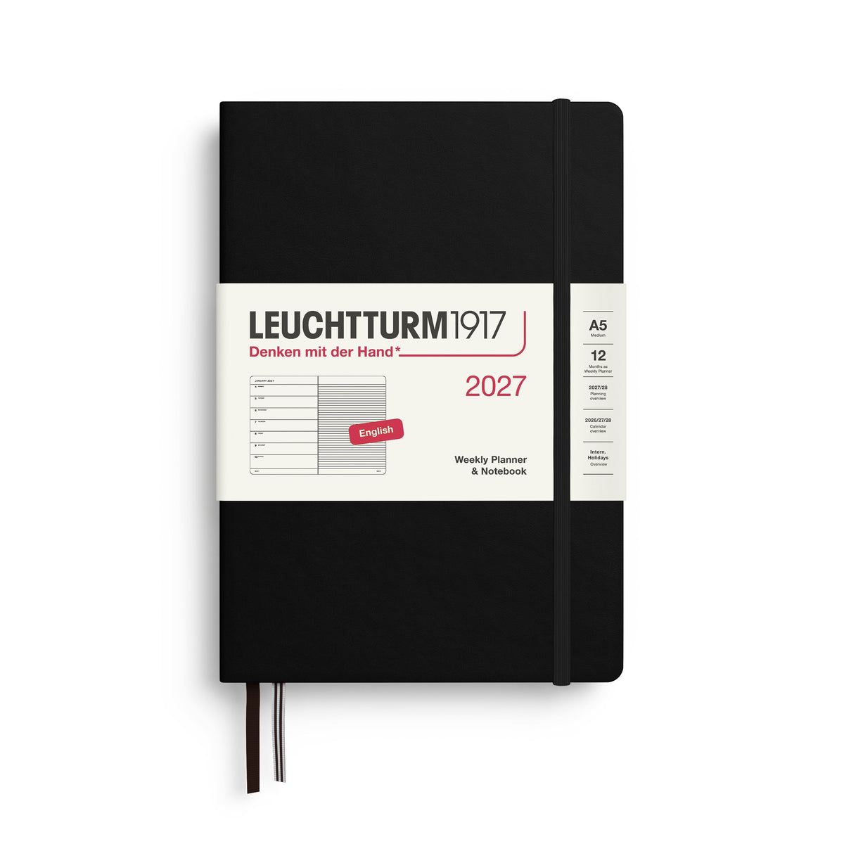 Leuchtturm1917 Ημερολόγιο 2027 A5 Black – Εβδομαδιαίο με σημειώσεις, σκληρό εξώφυλλο – Γραμμές