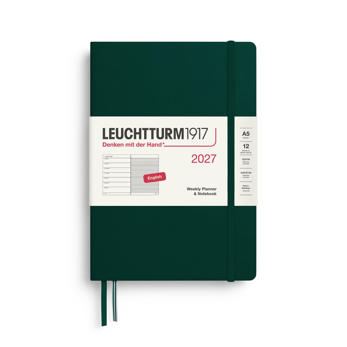Leuchtturm1917 Ημερολόγιο 2027 A5 Forest Green – Εβδομαδιαίο με σημειώσεις, σκληρό εξώφυλλο – Γραμμές