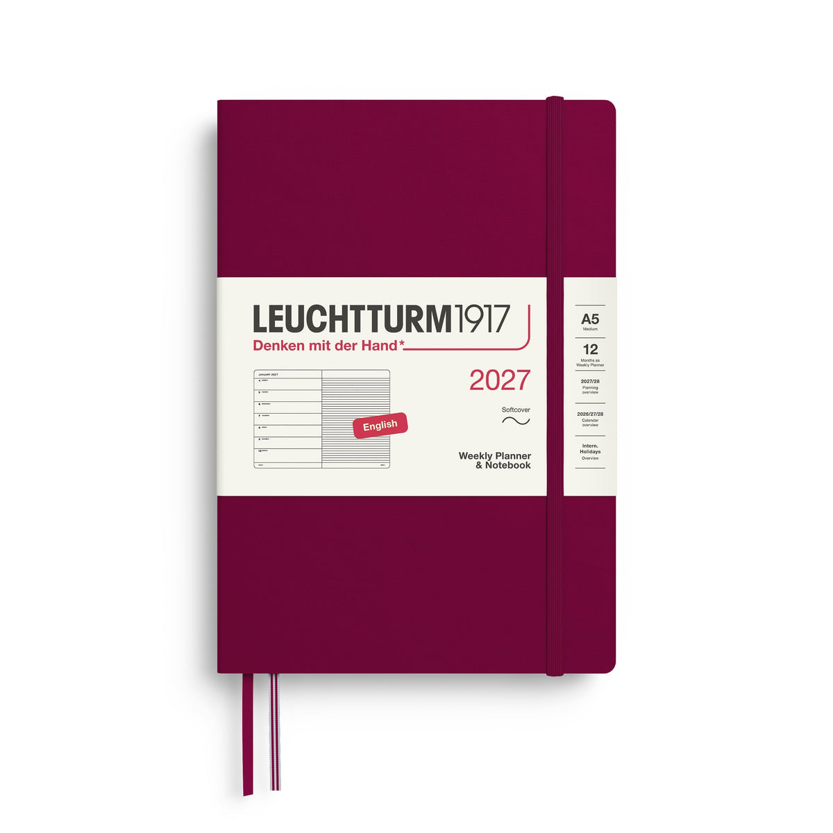 Leuchtturm1917 Ημερολόγιο 2027 A5 Port Red – Εβδομαδιαίο με σημειώσεις, μαλακό εξώφυλλο