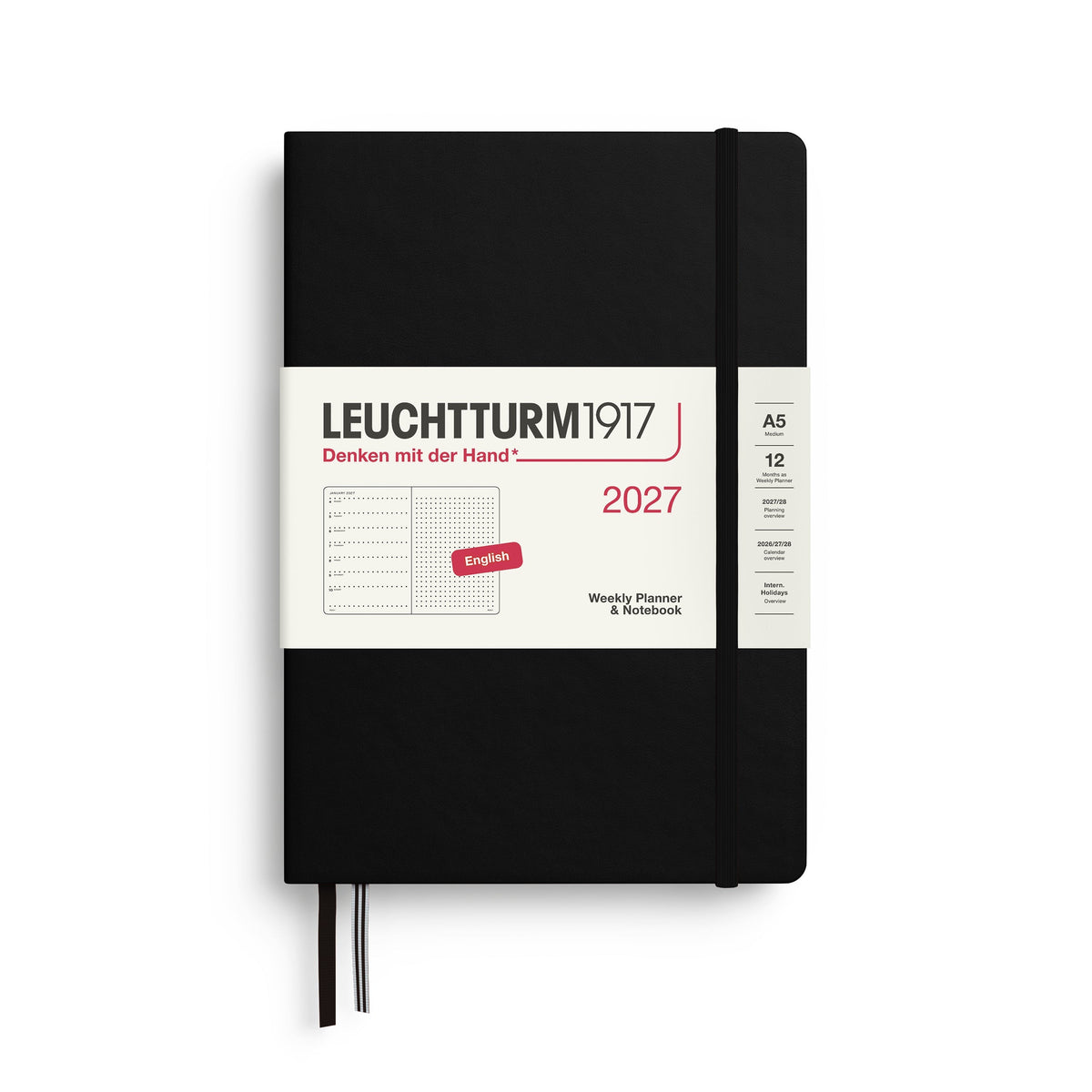 Leuchtturm1917 Ημερολόγιο 2027 A5 Black – Εβδομαδιαίο με σημειώσεις, σκληρό εξώφυλλο – Τελείες