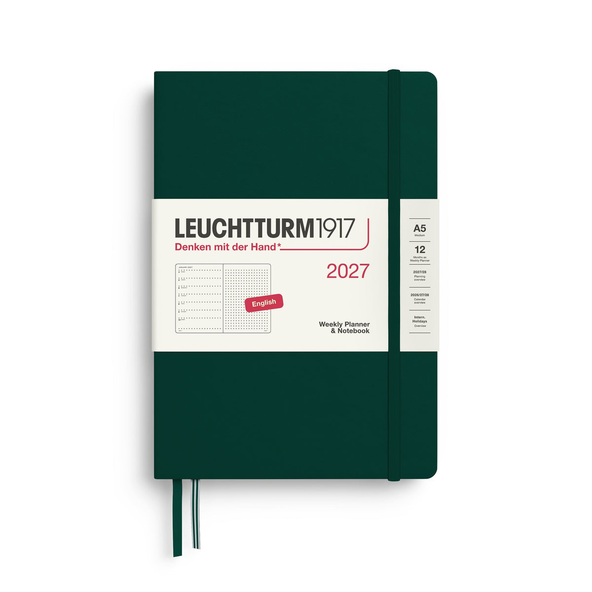 Leuchtturm1917 Ημερολόγιο 2027 A5 Forest Green – Εβδομαδιαίο με σημειώσεις, σκληρό εξώφυλλο – Τελείες