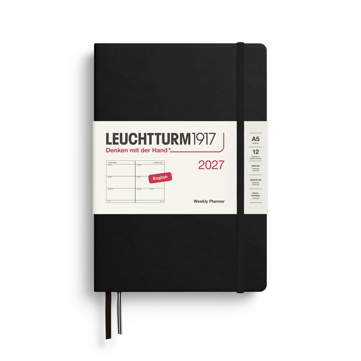 Leuchtturm1917 Ημερολόγιο 2027 A5 Black – Εβδομαδιαίο με σκληρό εξώφυλλο