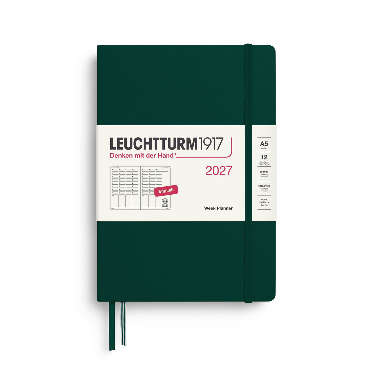 Leuchtturm1917 Ημερολόγιο 2027 A5 Forest Green – Εβδομαδιαίο σε στήλες, σκληρό εξώφυλλο