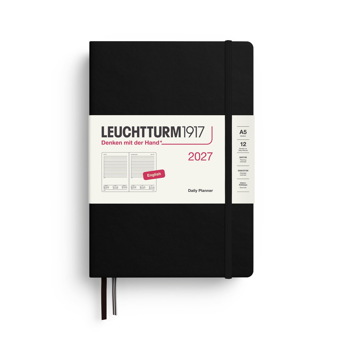 Leuchtturm1917 Ημερολόγιο 2027 A5 Black – Ημερήσιο με σκληρό εξώφυλλο – Γραμμές