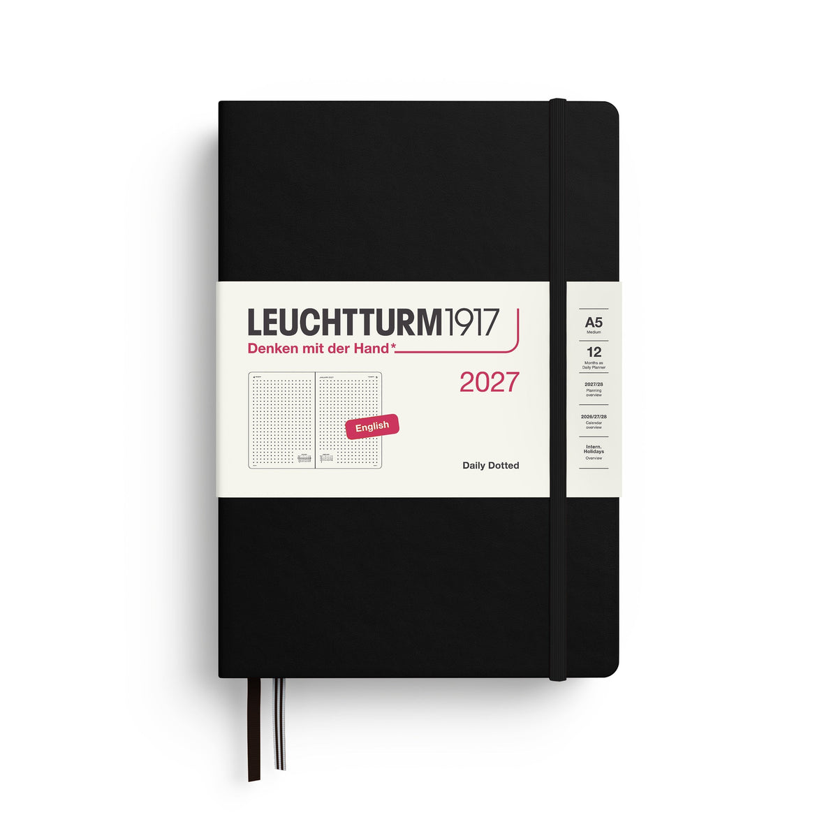 Leuchtturm1917 Ημερολόγιο 2027 A5 Black – Ημερήσιο με σκληρό εξώφυλλο – Τελείες