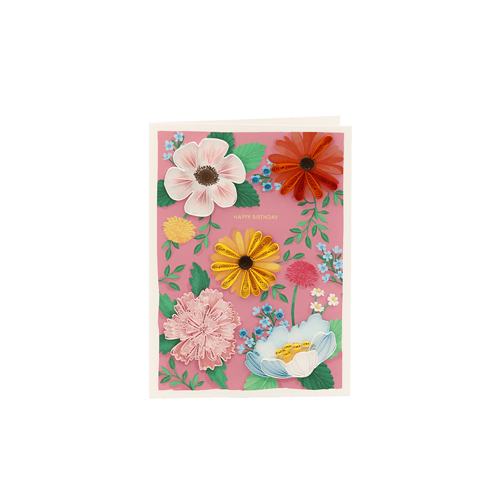 Origamo Filigrana Happy Birthday λουλούδια – Ευχετήρια κάρτα quilling (18,5×14 cm)