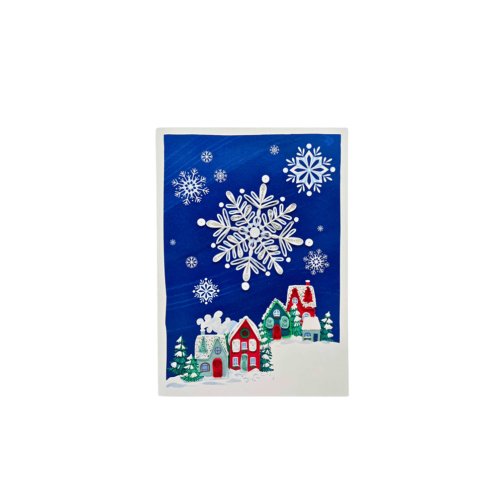 Origamo Filigrana Χιονισμένο χωριό – Ευχετήρια κάρτα quilling (18,5×14 cm)
