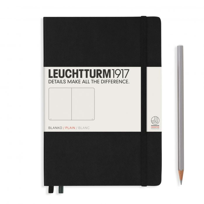 Leuchtturm1917 Medium A5 – Σημειωματάριο με σκληρό εξώφυλλο (251 σελ.) – Black Λευκές