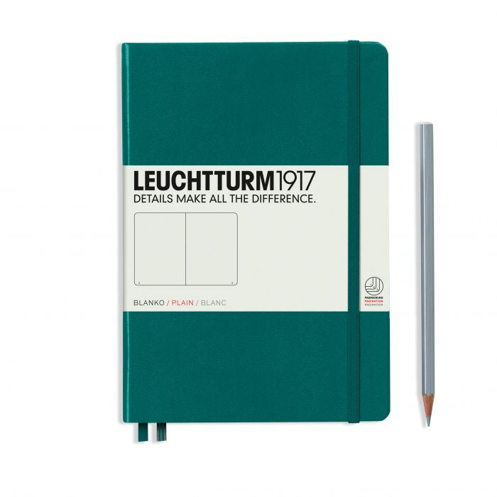 Leuchtturm1917 Medium A5 – Σημειωματάριο με σκληρό εξώφυλλο (251 σελ.) – Pacific Green Λευκές