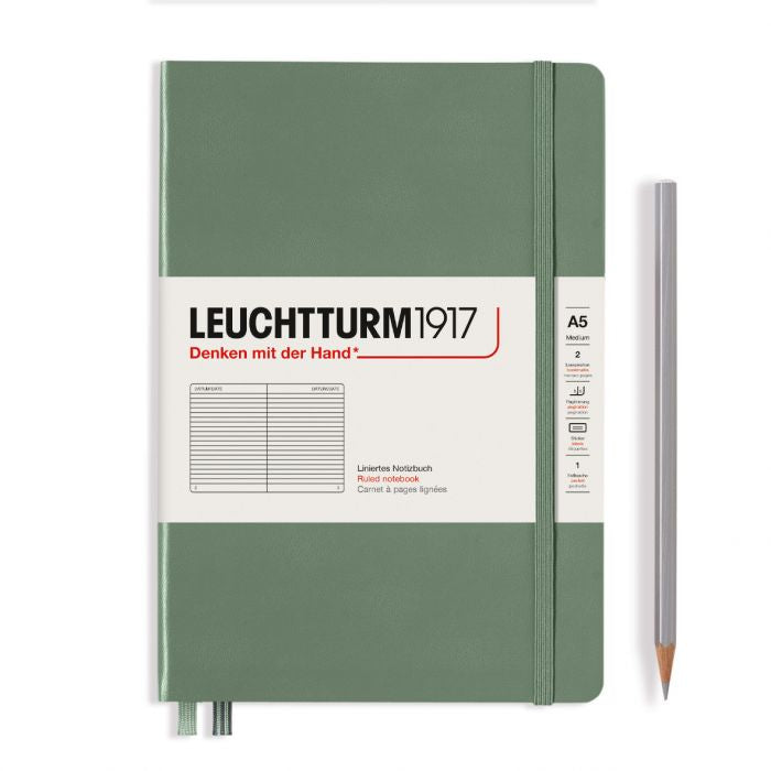 Leuchtturm1917 Medium A5 – Σημειωματάριο με σκληρό εξώφυλλο (251 σελ.) – Olive Γραμμές