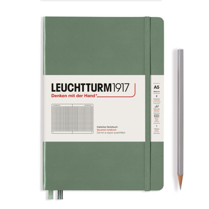 Leuchtturm1917 Medium A5 – Σημειωματάριο με σκληρό εξώφυλλο (251 σελ.) – Olive Τετράγωνα