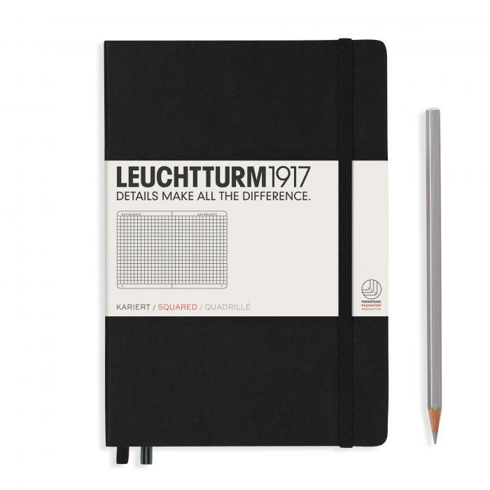 Leuchtturm1917 Medium A5 – Σημειωματάριο με σκληρό εξώφυλλο (251 σελ.) – Black Τετράγωνα