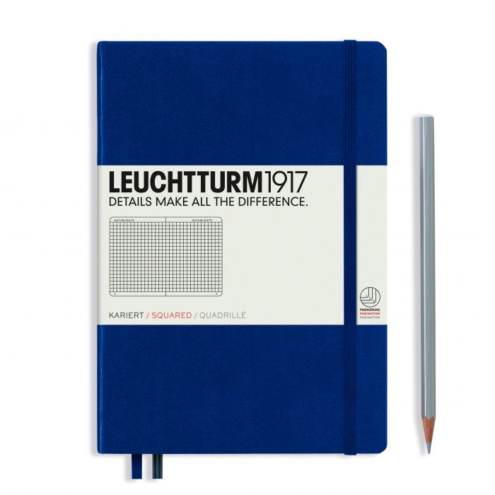 Leuchtturm1917 Medium A5 – Σημειωματάριο με σκληρό εξώφυλλο (251 σελ.) – Navy Τετράγωνα