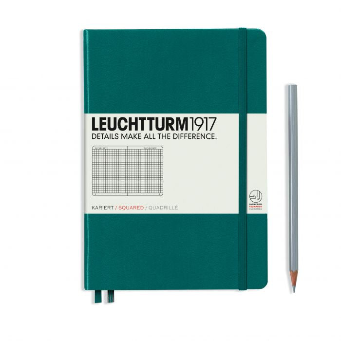 Leuchtturm1917 Medium A5 – Σημειωματάριο με σκληρό εξώφυλλο (251 σελ.) – Pacific Green Τετράγωνα