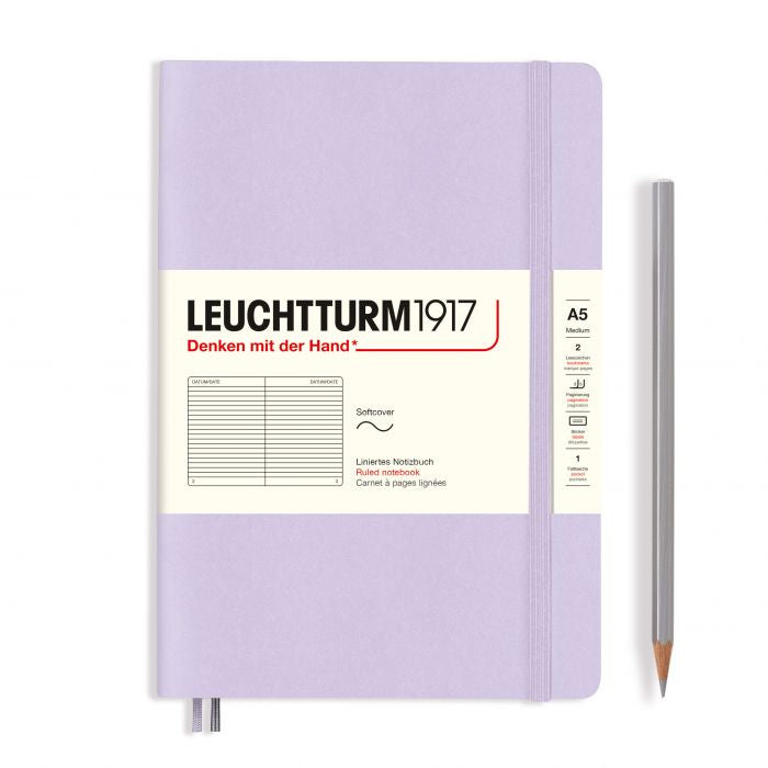 Leuchtturm1917 Medium A5 – Σημειωματάριο με μαλακό εξώφυλλο (123 σελ.) – Lilac Γραμμές