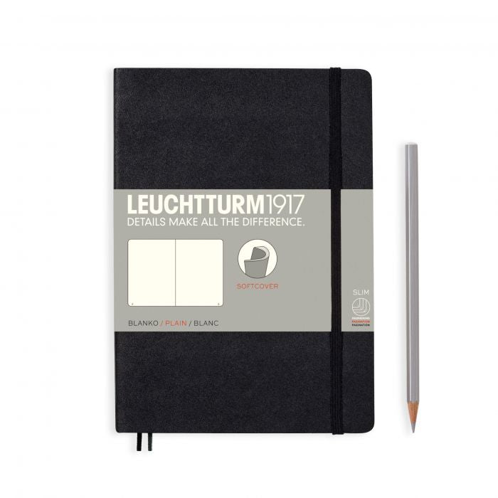 Leuchtturm1917 Medium A5 – Σημειωματάριο με μαλακό εξώφυλλο (123 σελ.) – Black Λευκές