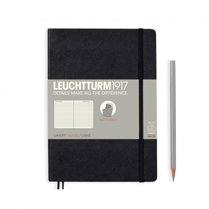 Leuchtturm1917 Medium A5 – Σημειωματάριο με μαλακό εξώφυλλο (123 σελ.) – Black Γραμμές