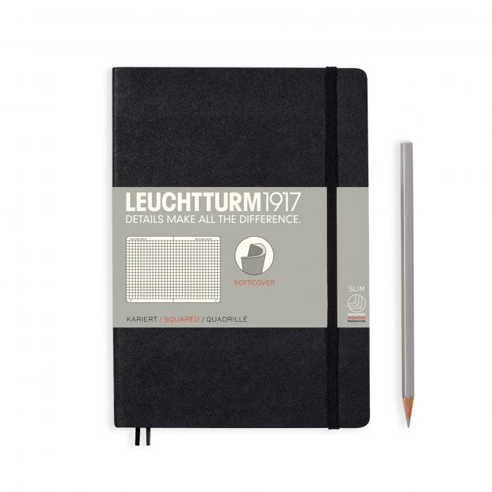 Leuchtturm1917 Medium A5 – Σημειωματάριο με μαλακό εξώφυλλο (123 σελ.) – Black Τετράγωνα