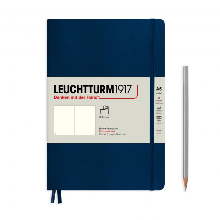 Leuchtturm1917 Medium A5 – Σημειωματάριο με μαλακό εξώφυλλο (123 σελ.) – Navy Λευκές