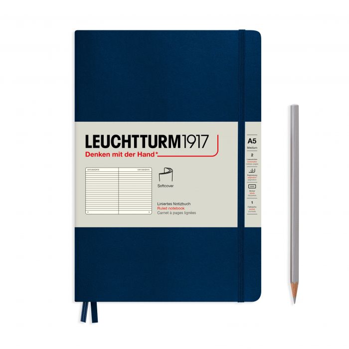 Leuchtturm1917 Medium A5 – Σημειωματάριο με μαλακό εξώφυλλο (123 σελ.) – Navy Γραμμές