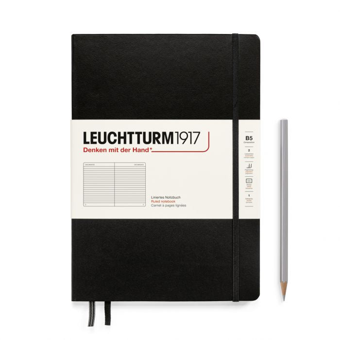 Leuchtturm1917 Composition B5 – Σημειωματάριο με σκληρό εξώφυλλο (219 σελ.) – Black Γραμμές