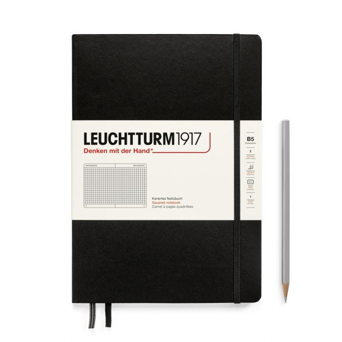 Leuchtturm1917 Composition B5 – Σημειωματάριο με σκληρό εξώφυλλο (219 σελ.) – Black Τετράγωνα