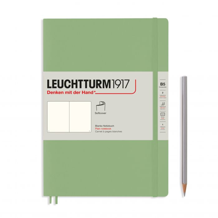 Leuchtturm1917 Composition B5 – Σημειωματάριο με μαλακό εξώφυλλο (123 σελ.) – Sage Λευκές