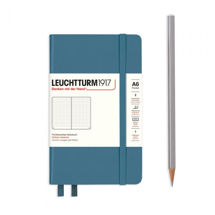 Leuchtturm1917 Pocket A6 – Σημειωματάριο με σκληρό εξώφυλλο (187 σελ.) – Stone Blue Τελείες