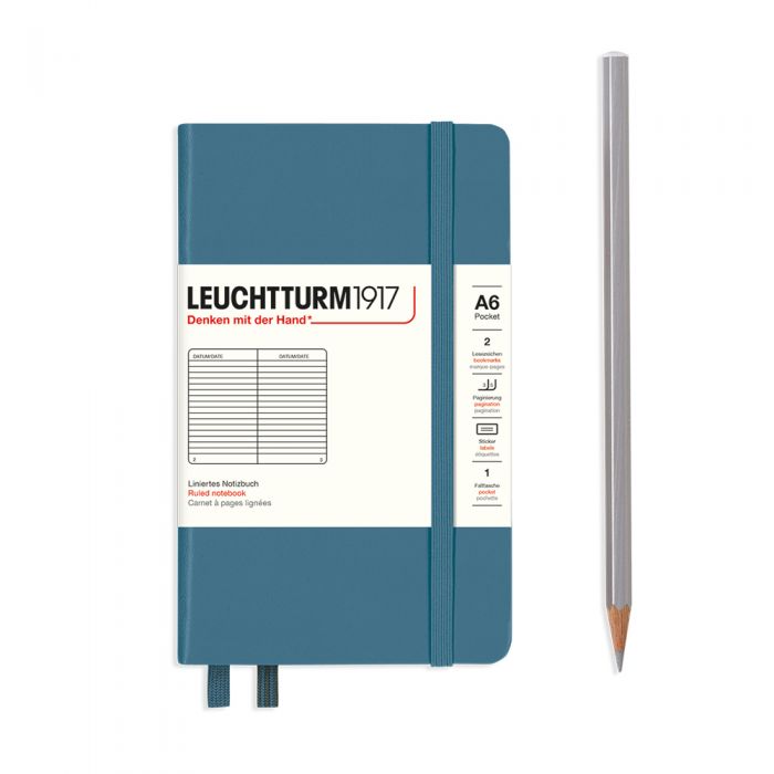 Leuchtturm1917 Pocket A6 – Σημειωματάριο με σκληρό εξώφυλλο (187 σελ.) – Stone Blue