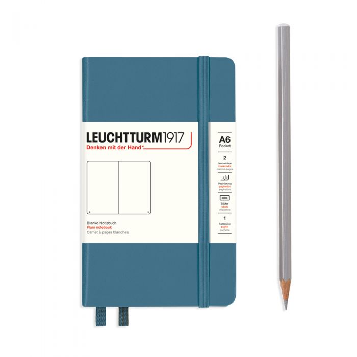 Leuchtturm1917 Pocket A6 – Σημειωματάριο με σκληρό εξώφυλλο (187 σελ.) – Stone Blue Λευκές