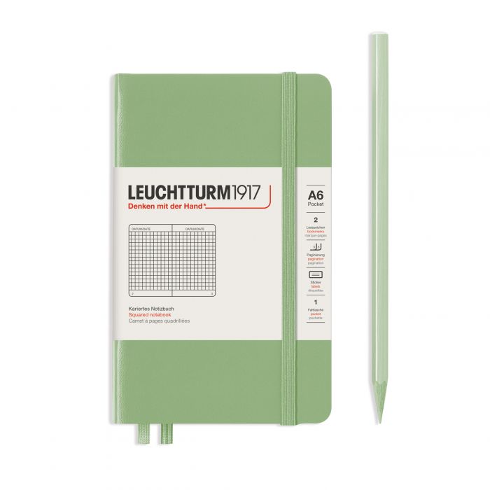 Leuchtturm1917 Pocket A6 – Σημειωματάριο με σκληρό εξώφυλλο (187 σελ.) – Sage Τετράγωνα