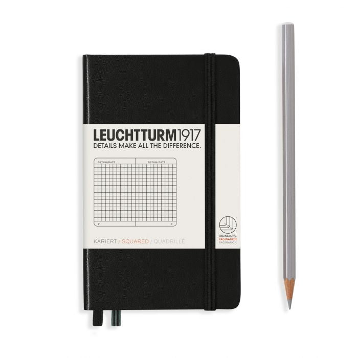 Leuchtturm1917 Pocket A6 – Σημειωματάριο με σκληρό εξώφυλλο (187 σελ.) – Black Τετράγωνα