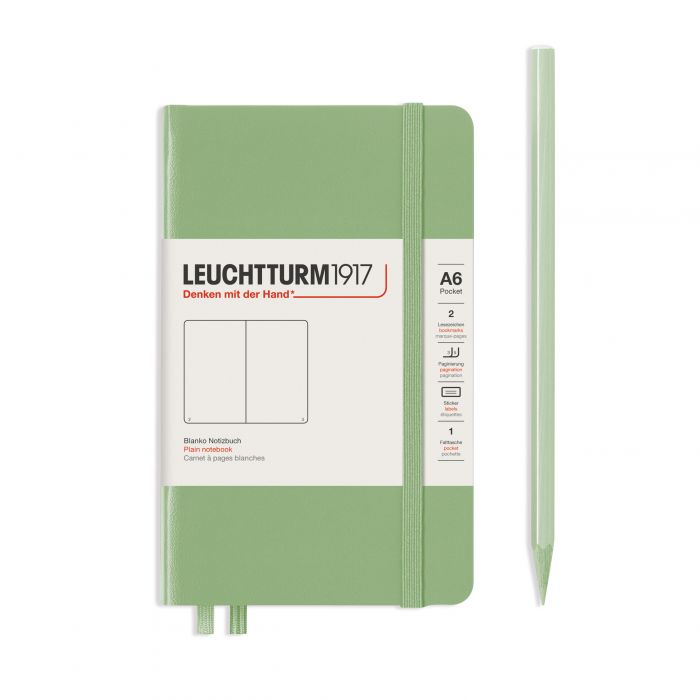 Leuchtturm1917 Pocket A6 – Σημειωματάριο με σκληρό εξώφυλλο (187 σελ.) – Sage Λευκές