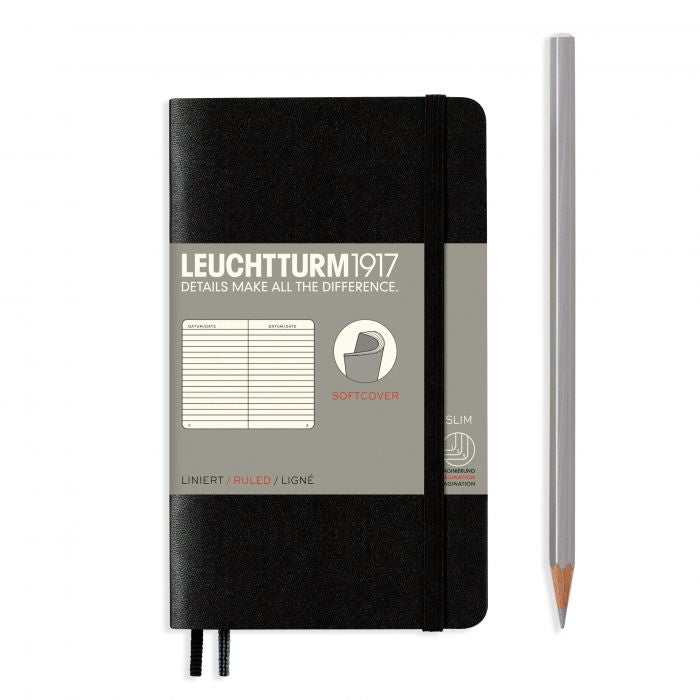 Leuchtturm1917 Pocket A6 – Σημειωματάριο με μαλακό εξώφυλλο (123 σελ.) – Black Γραμμές