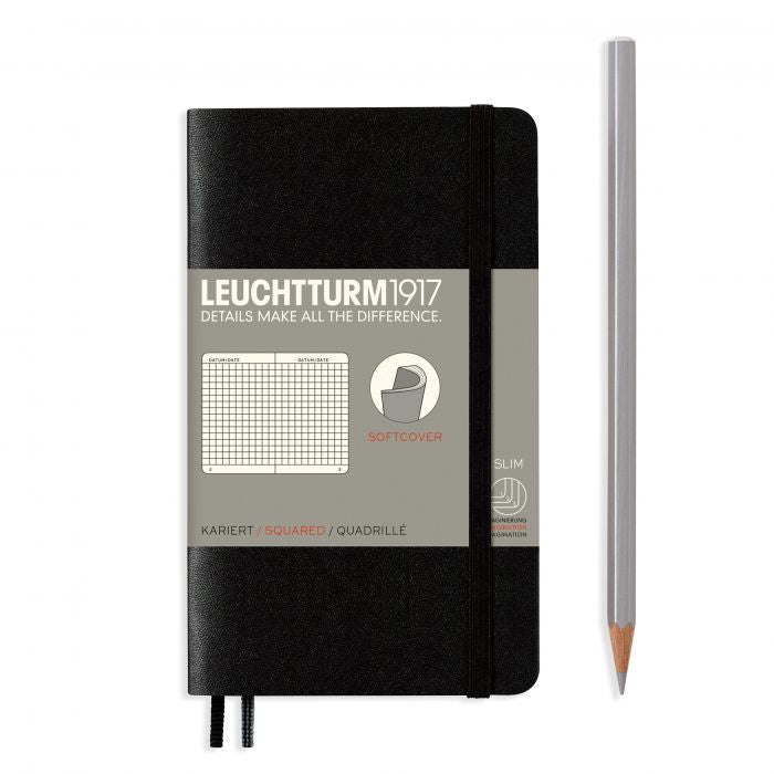 Leuchtturm1917 Pocket A6 – Σημειωματάριο με μαλακό εξώφυλλο (123 σελ.) – Black Τετράγωνα