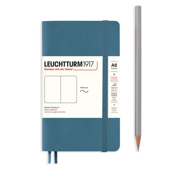 Leuchtturm1917 Pocket A6 – Σημειωματάριο με μαλακό εξώφυλλο (123 σελ.) – Stone Blue