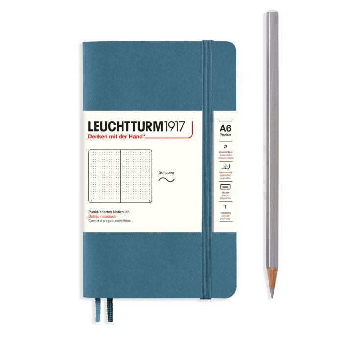 Leuchtturm1917 Pocket A6 – Σημειωματάριο με μαλακό εξώφυλλο (123 σελ.) – Stone Blue Τελείες