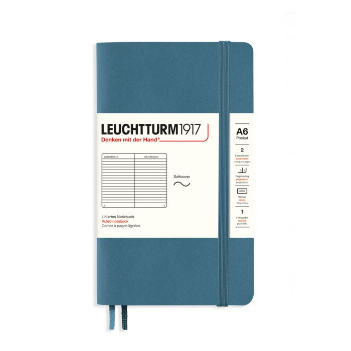 Leuchtturm1917 Pocket A6 – Σημειωματάριο με μαλακό εξώφυλλο (123 σελ.) – Stone Blue Γραμμές