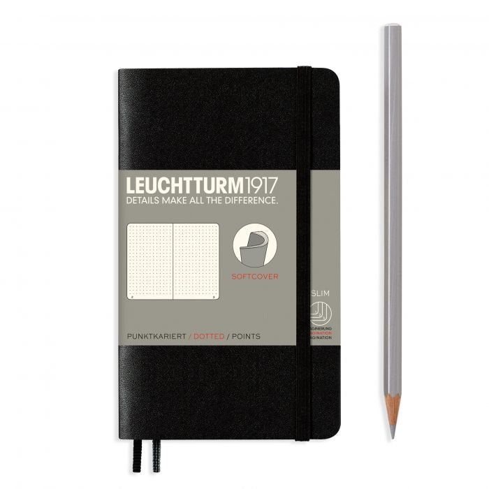 Leuchtturm1917 Pocket A6 – Σημειωματάριο με μαλακό εξώφυλλο (123 σελ.) – Black Τελείες
