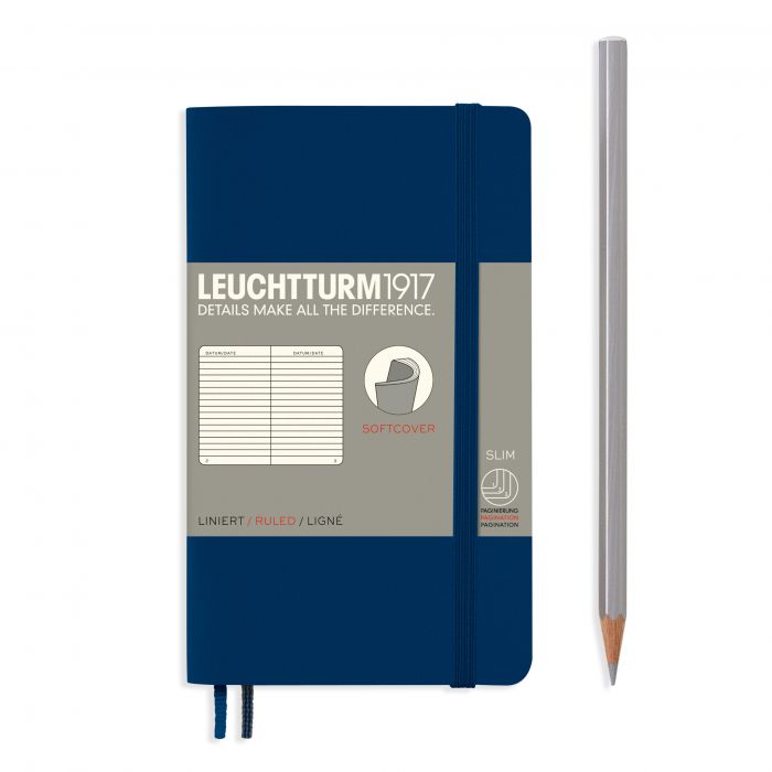 Leuchtturm1917 Pocket A6 – Σημειωματάριο με μαλακό εξώφυλλο (123 σελ.) – Navy Γραμμές
