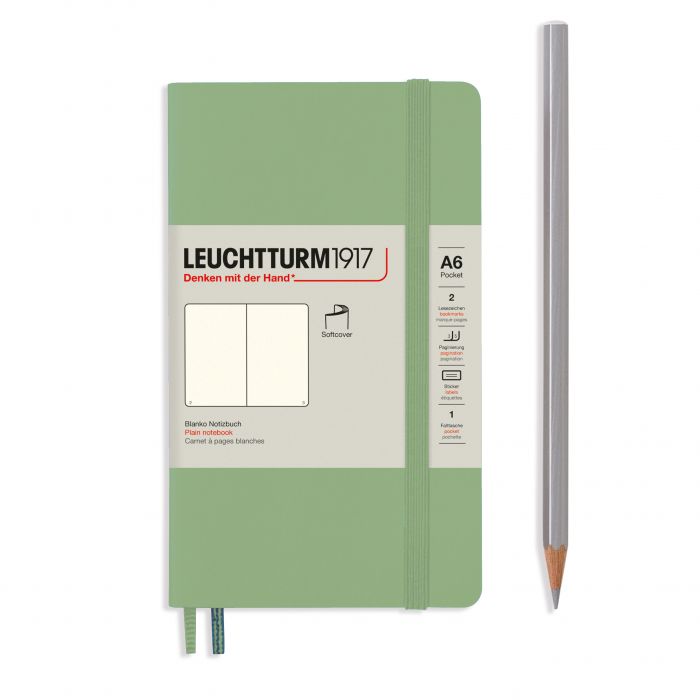 Leuchtturm1917 Pocket A6 – Σημειωματάριο με μαλακό εξώφυλλο (123 σελ.) – Sage Λευκές