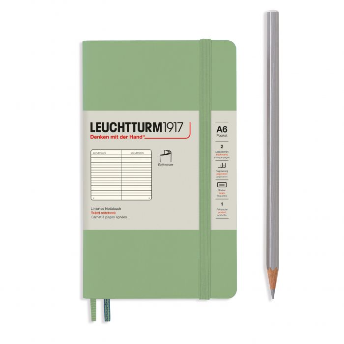 Leuchtturm1917 Pocket A6 – Σημειωματάριο με μαλακό εξώφυλλο (123 σελ.) – Sage Γραμμές