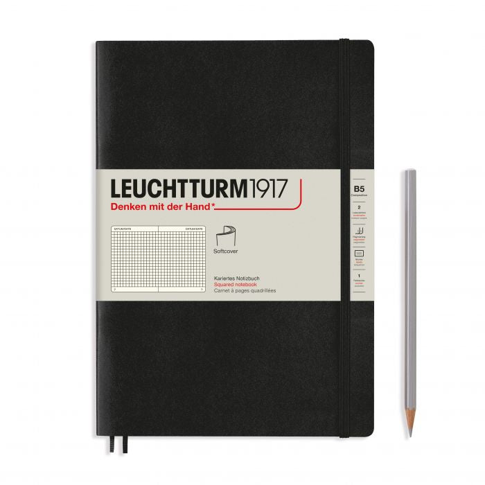 Leuchtturm1917 Composition B5 – Σημειωματάριο με μαλακό εξώφυλλο (123 σελ.) – Black Τετράγωνα