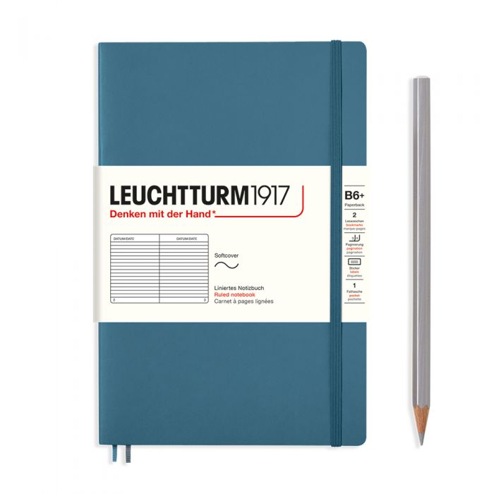 Leuchtturm1917 Paperback B6+ – Σημειωματάριο με μαλακό εξώφυλλο (123 σελ.) – Stone Blue