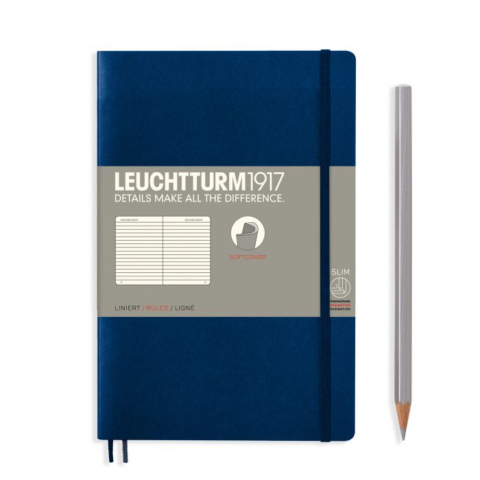 Leuchtturm1917 Paperback B6+ – Σημειωματάριο με μαλακό εξώφυλλο (123 σελ.) – Navy Γραμμές