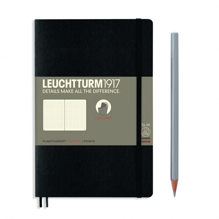 Leuchtturm1917 Paperback B6+ – Σημειωματάριο με μαλακό εξώφυλλο (123 σελ.) – Black Τελείες