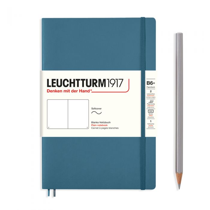 Leuchtturm1917 Paperback B6+ – Σημειωματάριο με μαλακό εξώφυλλο (123 σελ.) – Stone Blue Λευκές