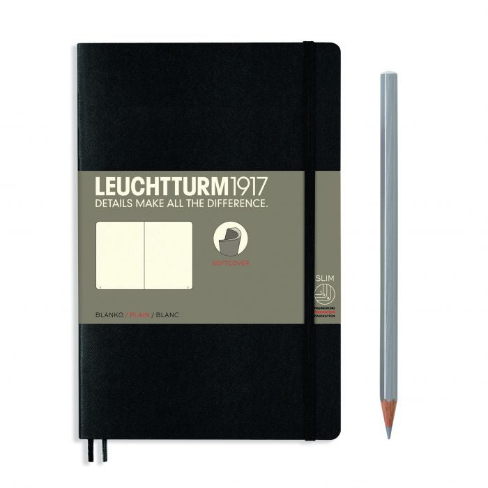 Leuchtturm1917 Paperback B6+ – Σημειωματάριο με μαλακό εξώφυλλο (123 σελ.) – Black Λευκές