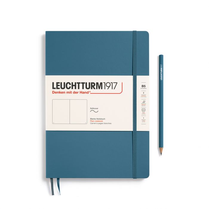 Leuchtturm1917 Composition B5 – Σημειωματάριο με μαλακό εξώφυλλο (123 σελ.) – Stone Blue Λευκές