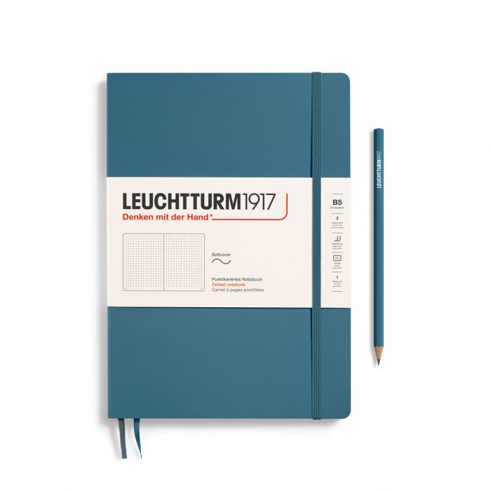 Leuchtturm1917 Composition B5 – Σημειωματάριο με μαλακό εξώφυλλο (123 σελ.) – Stone Blue Τελείες